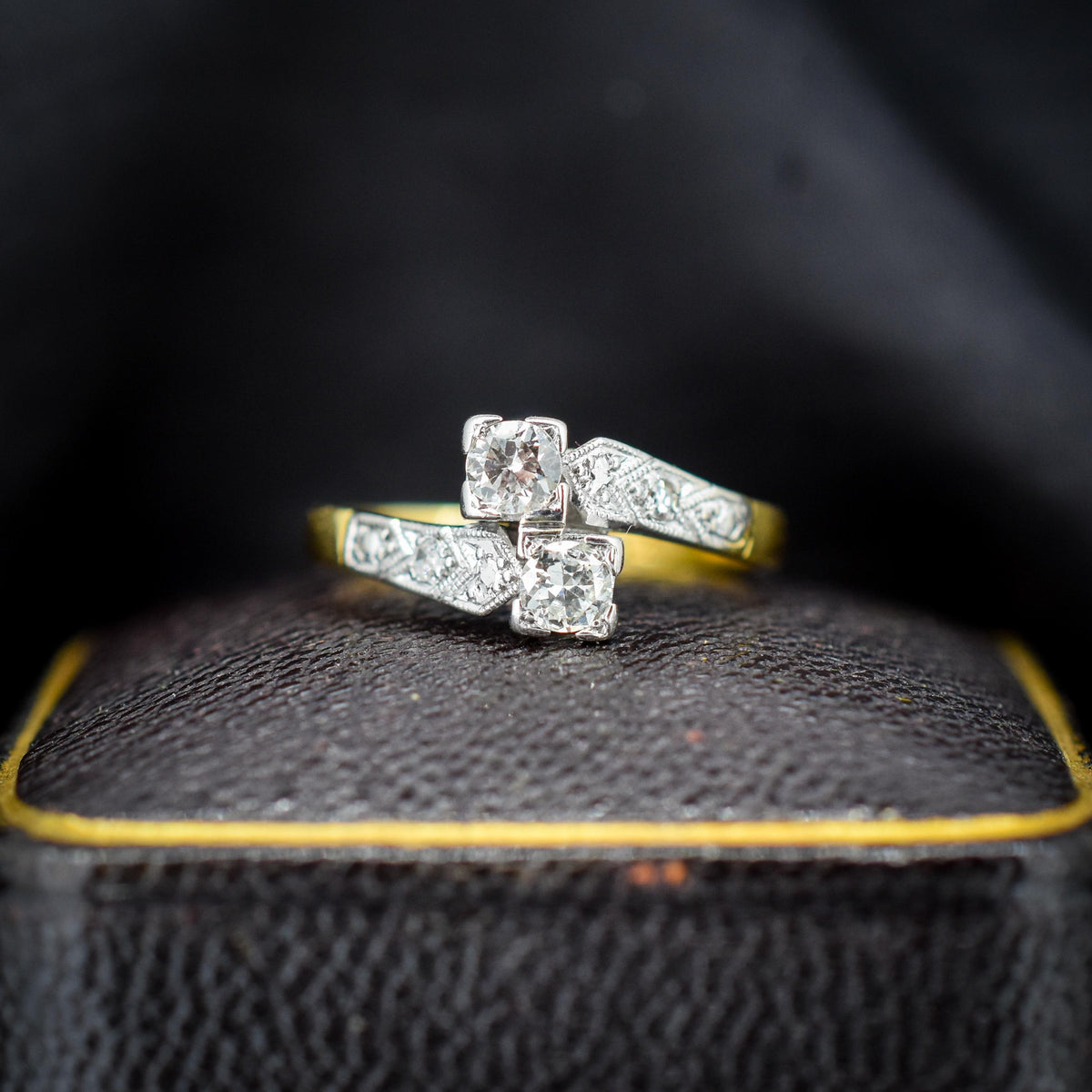 Antique Art Deco Diamond 'Toi Et Moi' Two Stone Twist 18ct Gold Engagement Ring