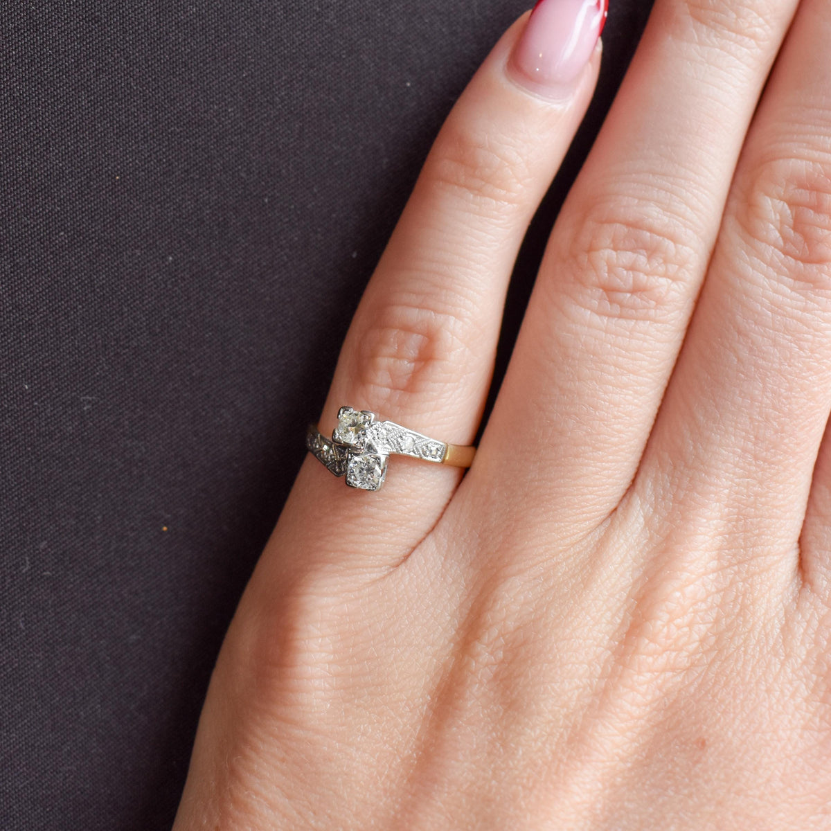 Antique Art Deco Diamond 'Toi Et Moi' Two Stone Twist 18ct Gold Engagement Ring
