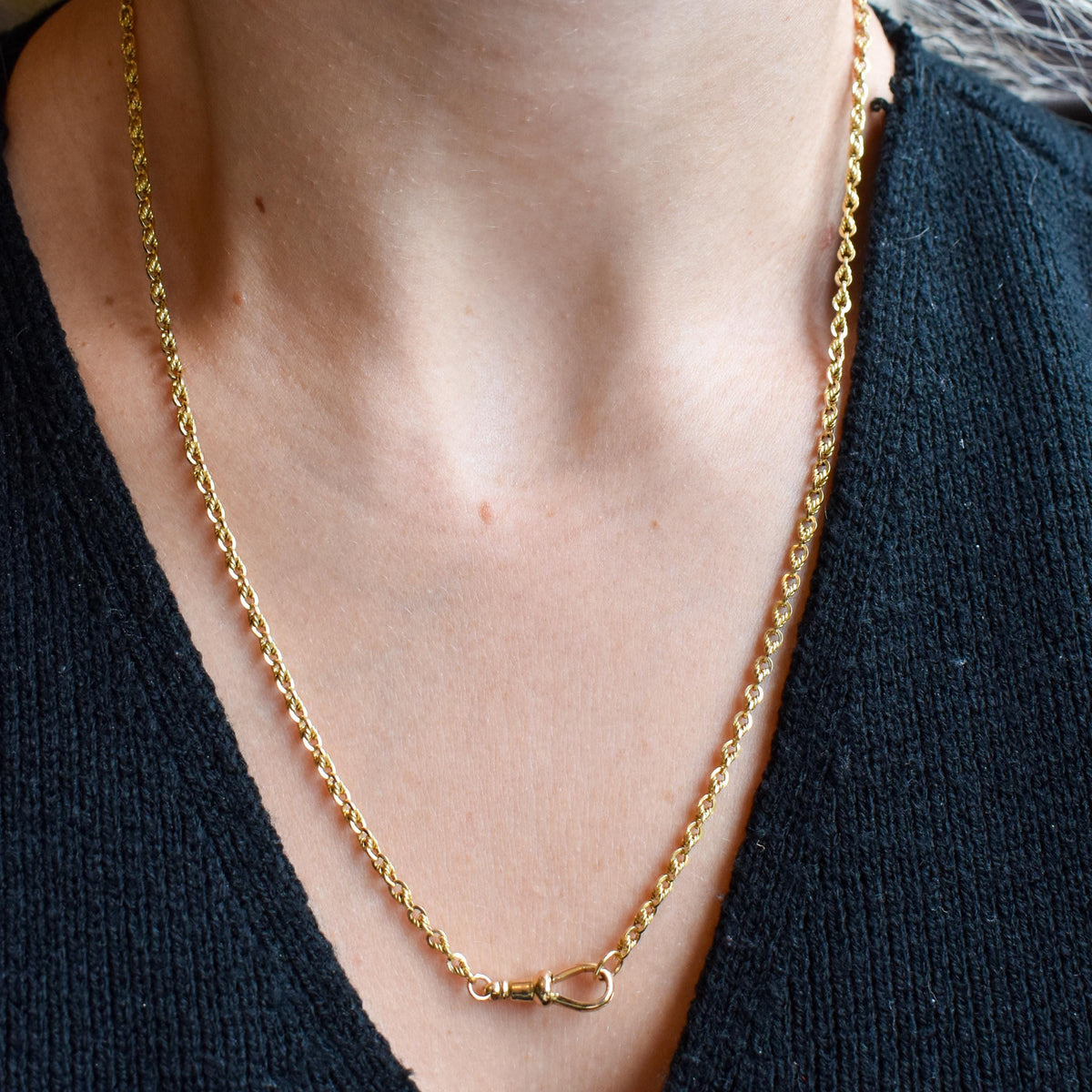 Antique 9ct Gold Love Knot Link Chain Necklace with Dog Clip | 20"