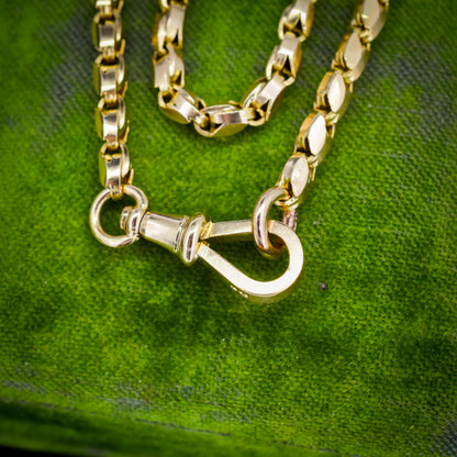 Antique 9ct Yellow Gold Tulip Link Fancy Chain Necklace with Dog Clip | 19.75"