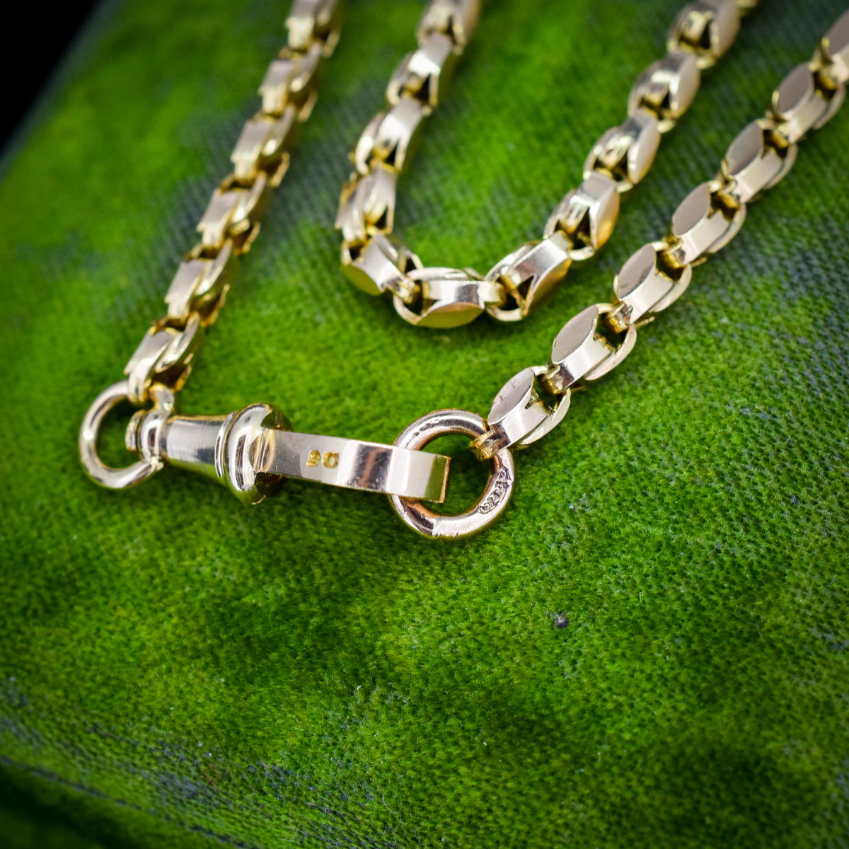 Antique 9ct Yellow Gold Tulip Link Fancy Chain Necklace with Dog Clip | 19.75"