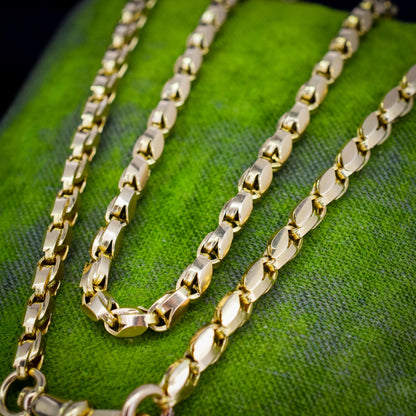 Antique 9ct Yellow Gold Tulip Link Fancy Chain Necklace with Dog Clip | 19.75"