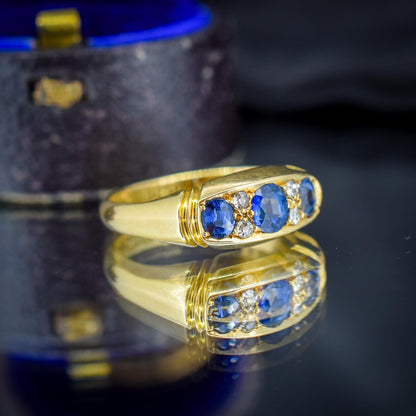 Antique Blue Sapphire and Diamond 18ct Yellow Gold Boat Ring | Birmingham 1912