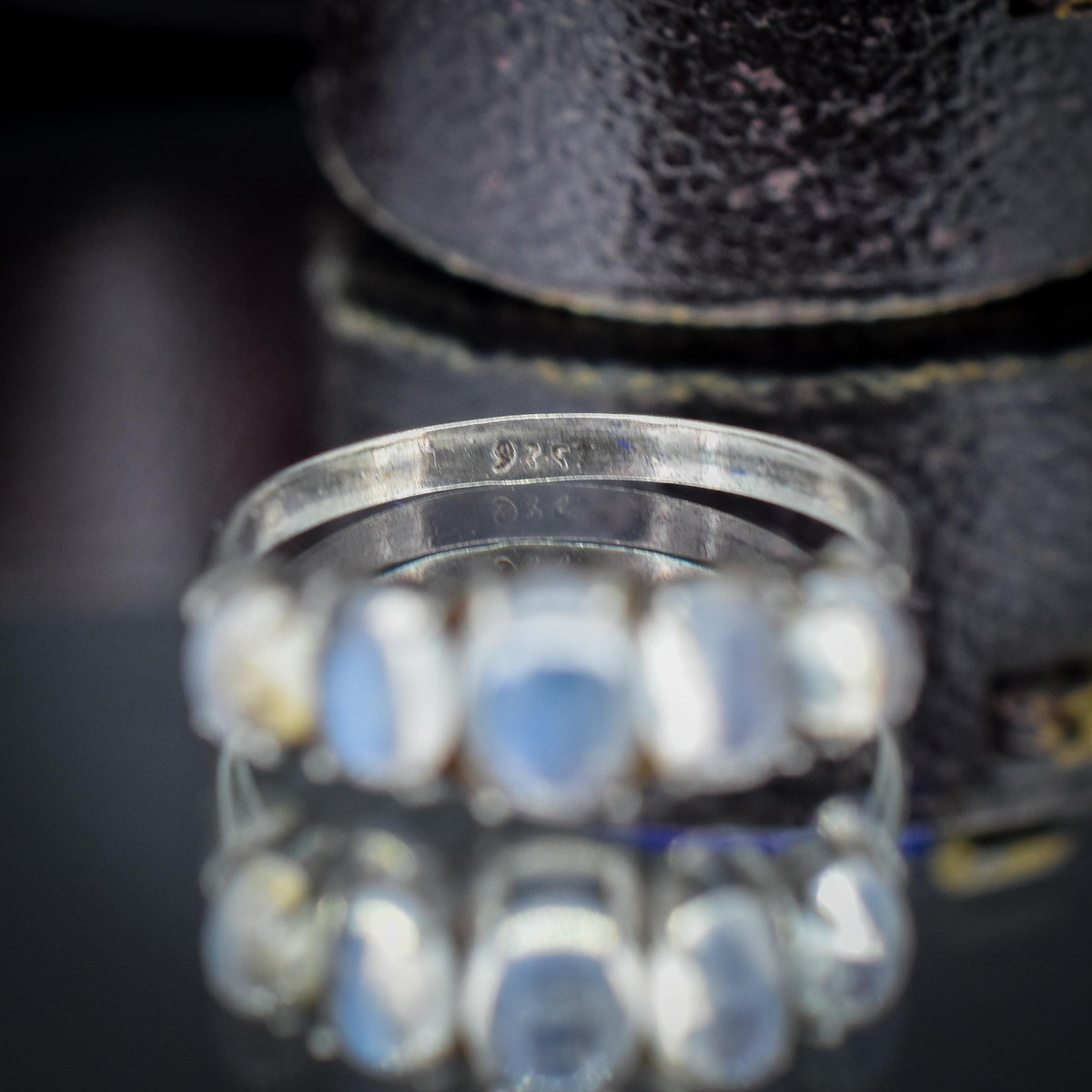 Vintage Moonstone Cabochon Five Stone Sterling Silver Ring