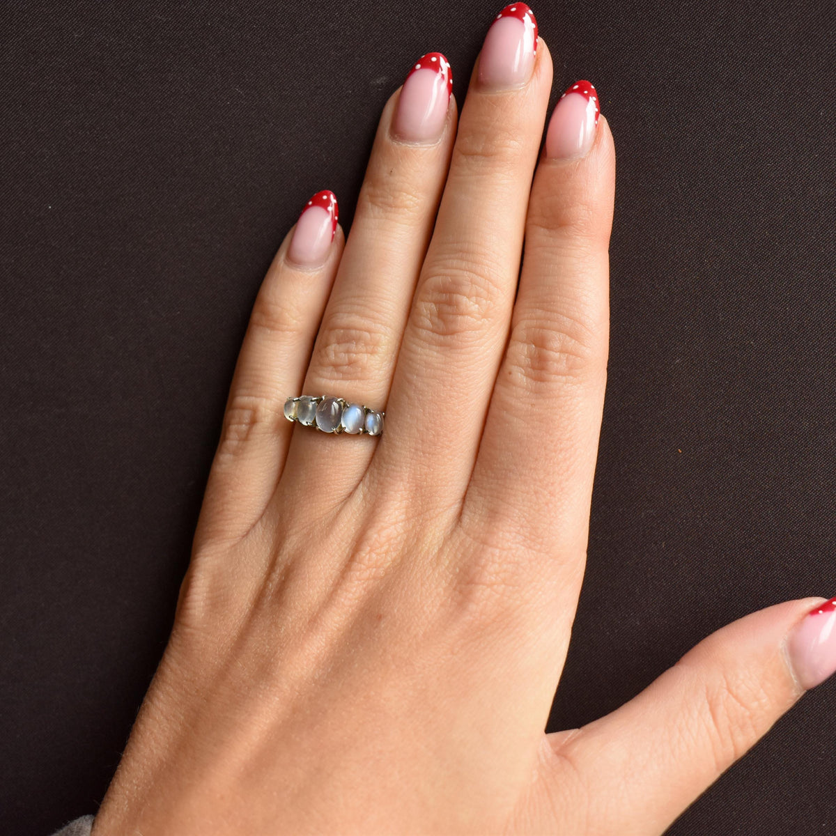 Vintage Moonstone Cabochon Five Stone Sterling Silver Ring