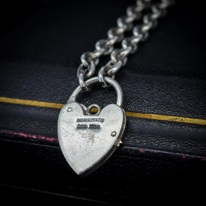 Vintage Mariner Link Sterling Silver Heart Padlock Bracelet