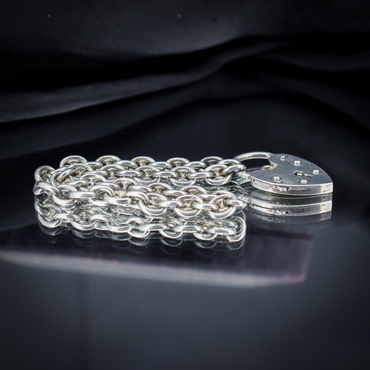 Vintage Mariner Link Sterling Silver Heart Padlock Bracelet