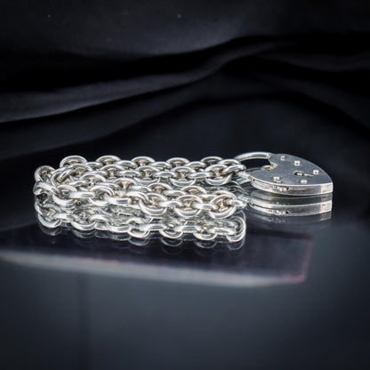 Vintage Mariner Link Sterling Silver Heart Padlock Bracelet