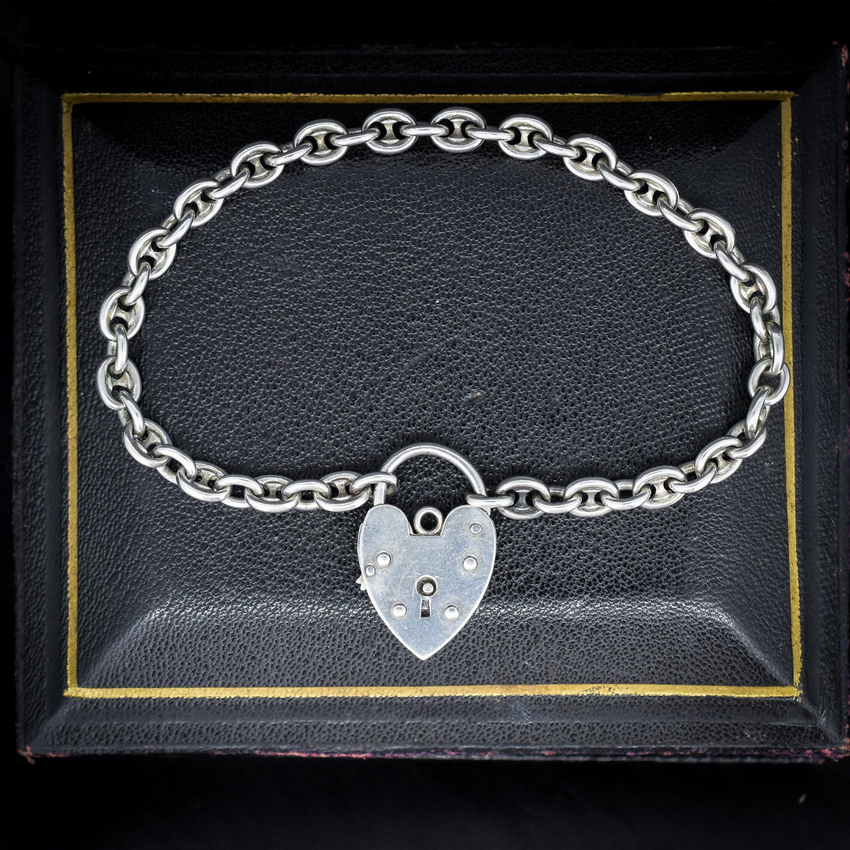 Vintage Mariner Link Sterling Silver Heart Padlock Bracelet