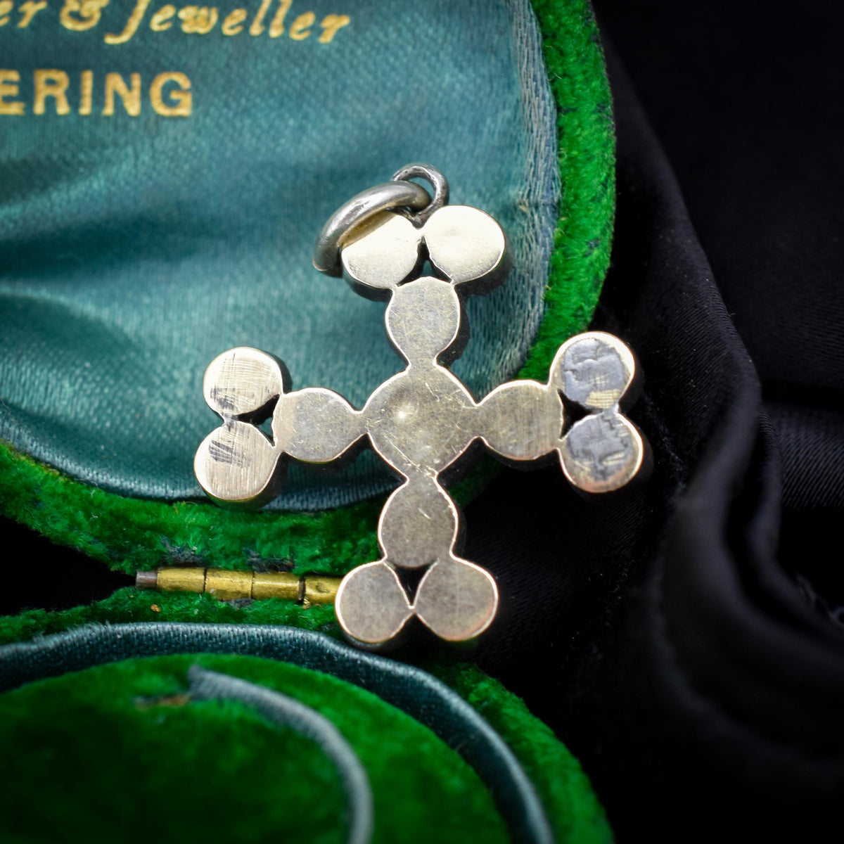 Antique Georgian Black Dot Paste Bottony Cross Silver Charm Pendant