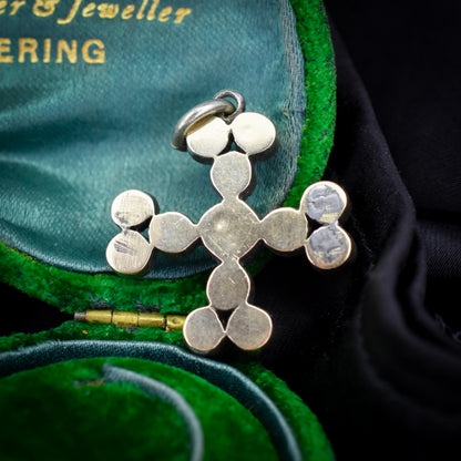 Antique Georgian Black Dot Paste Bottony Cross Silver Charm Pendant