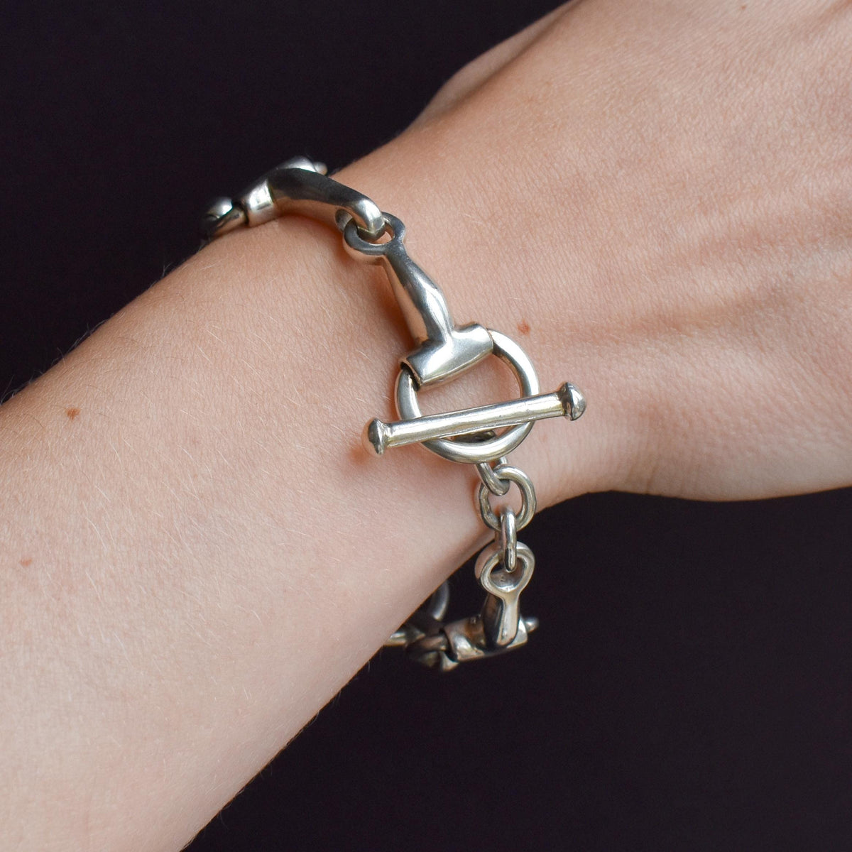 Vintage Heavy Sterling Silver Horsebit Snaffle Bracelet | 7.5"