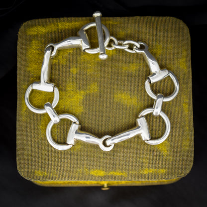 Vintage Heavy Sterling Silver Horsebit Snaffle Bracelet | 7.5"
