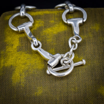 Vintage Heavy Sterling Silver Horsebit Snaffle Bracelet | 7.5"