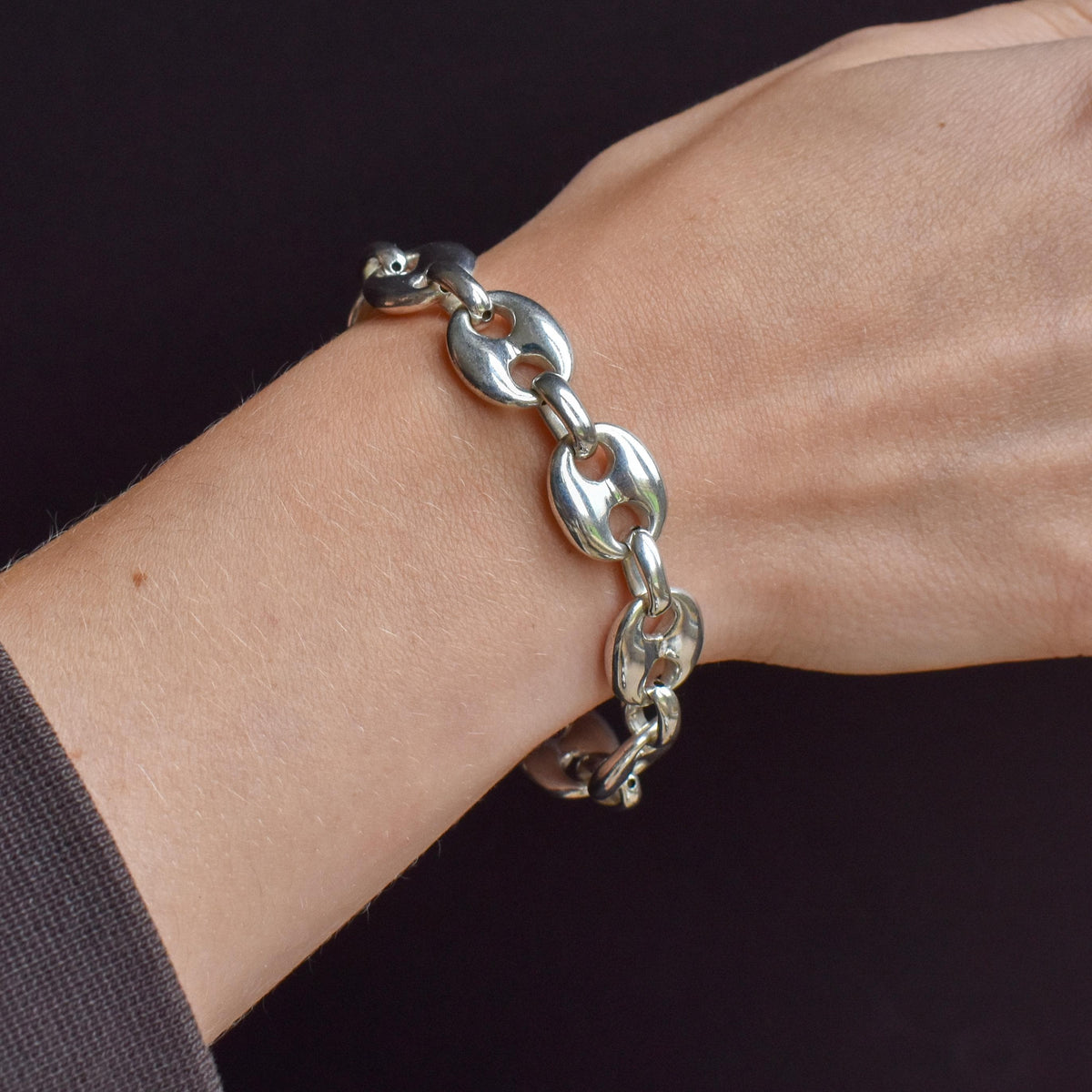 Vintage Sterling Silver Puffy Mariner Link Chain Bracelet | 7"