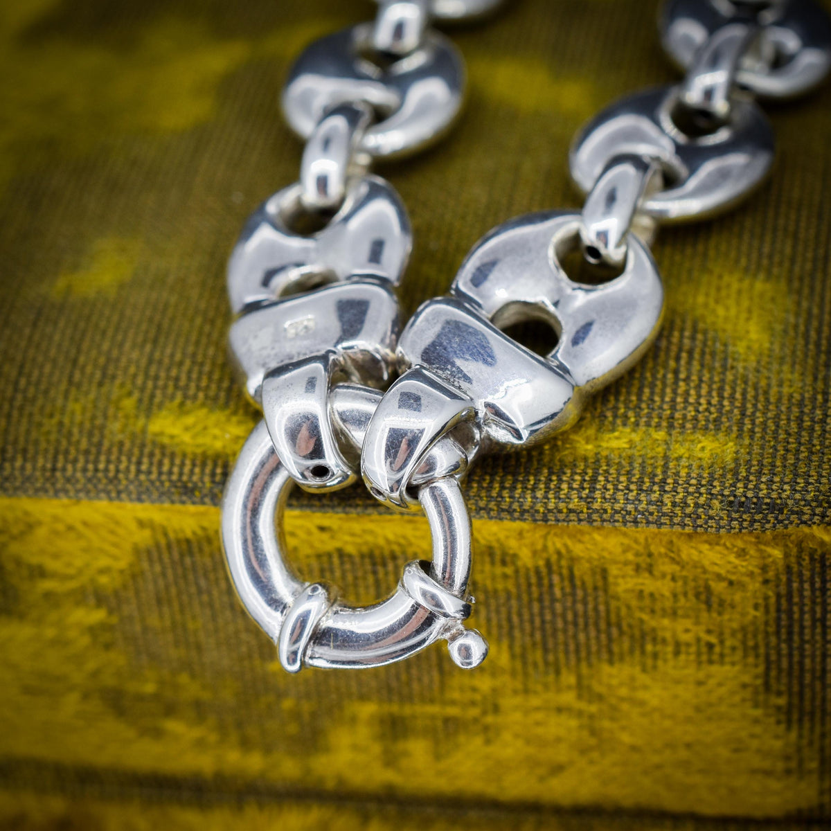 Vintage Sterling Silver Puffy Mariner Link Chain Bracelet | 7"