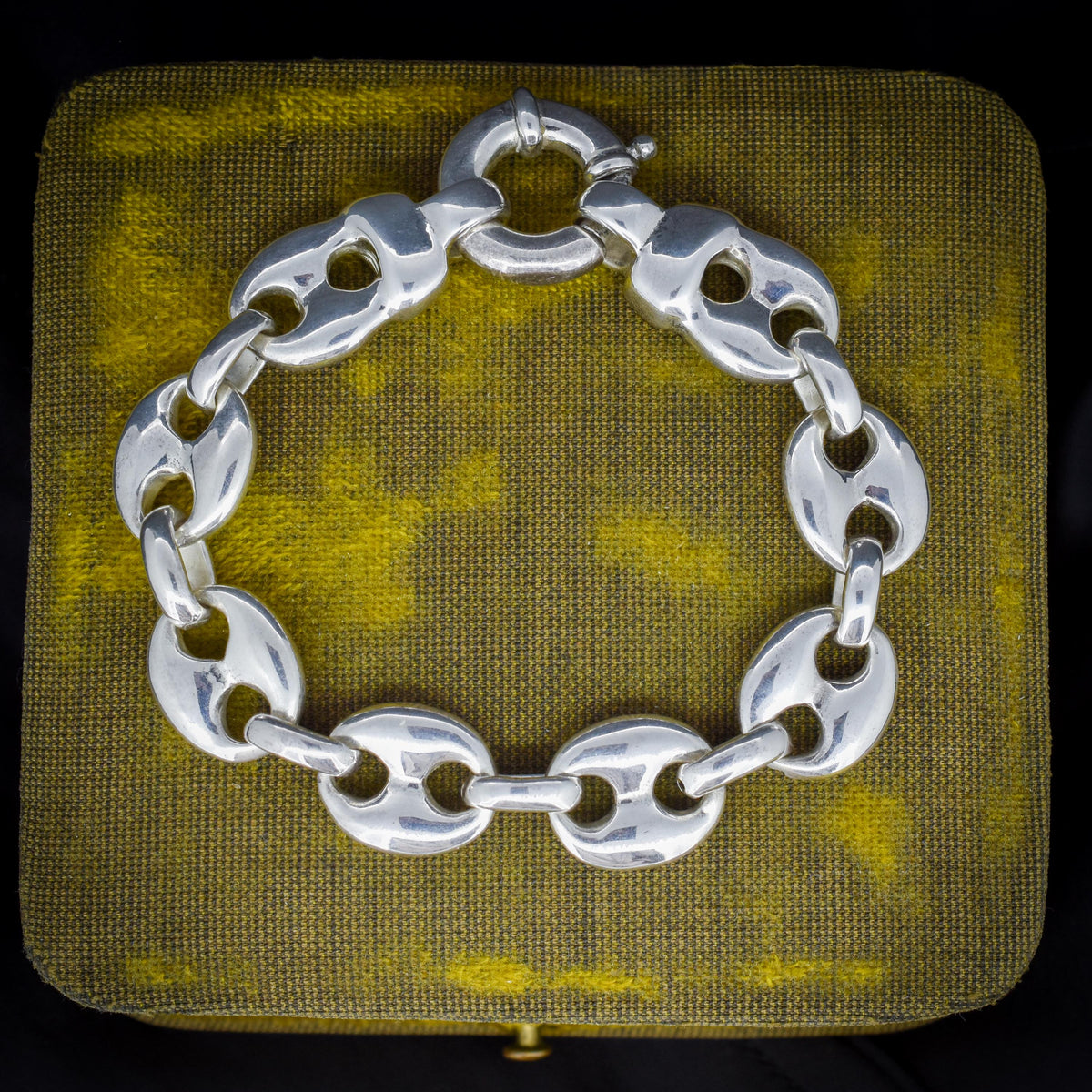 Vintage Sterling Silver Puffy Mariner Link Chain Bracelet | 7"
