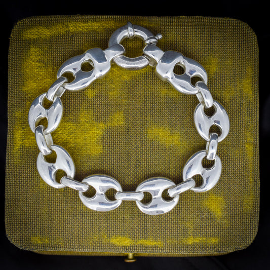 Vintage Sterling Silver Puffy Mariner Link Chain Bracelet | 7"
