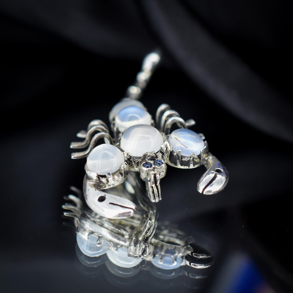Antique Edwardian Moonstone Scorpion Silver Brooch Pin