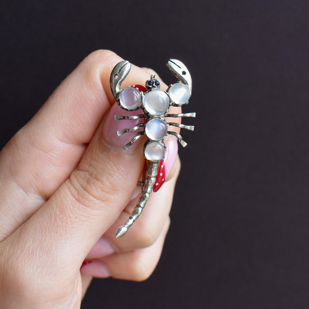 Antique Edwardian Moonstone Scorpion Silver Brooch Pin