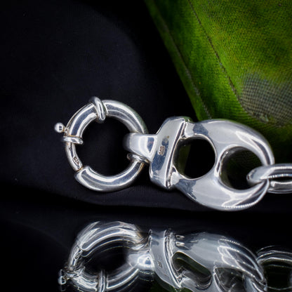 Vintage Sterling Silver XL Large Puffy Mariner Link Chain Bracelet | 7.75"