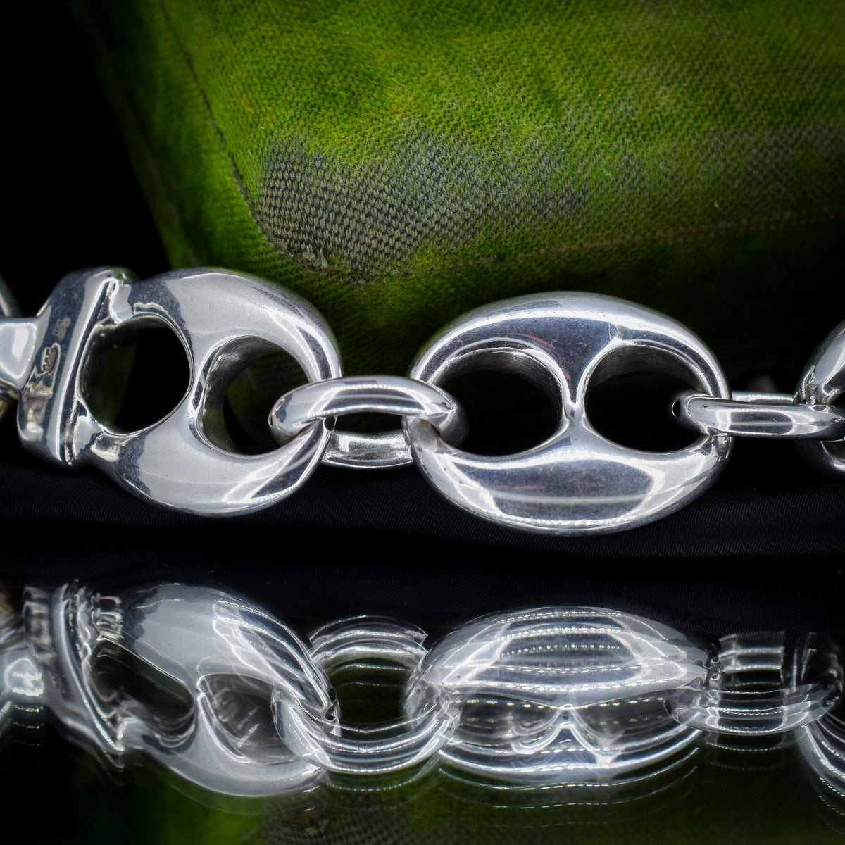 Vintage Sterling Silver XL Large Puffy Mariner Link Chain Bracelet | 7.75"