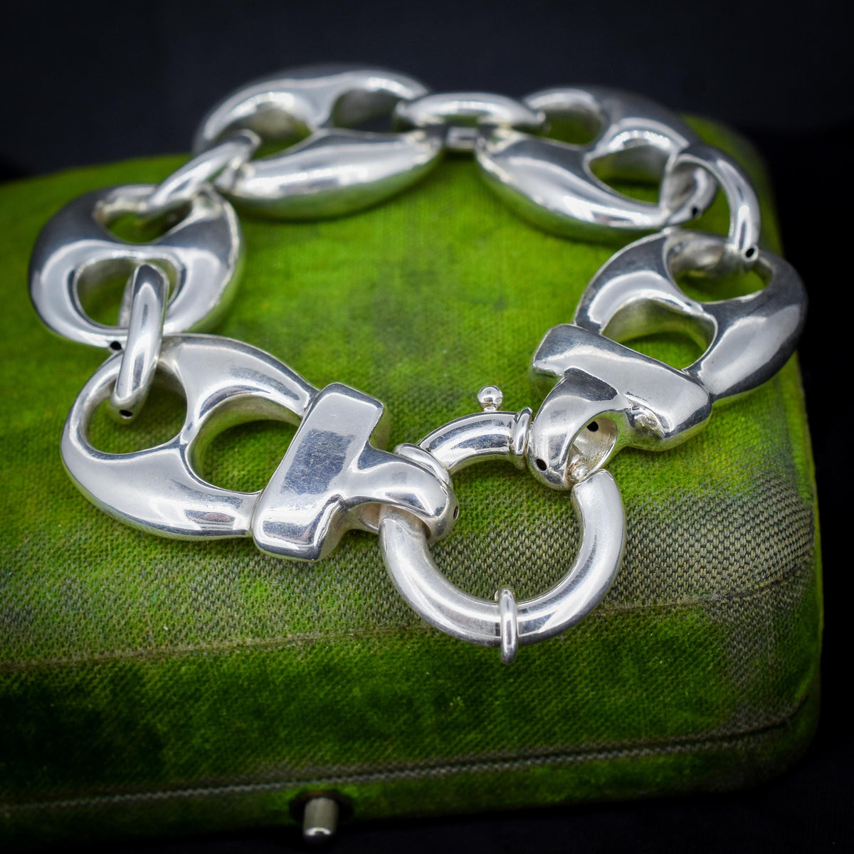 Vintage Sterling Silver XL Large Puffy Mariner Link Chain Bracelet | 7.75"