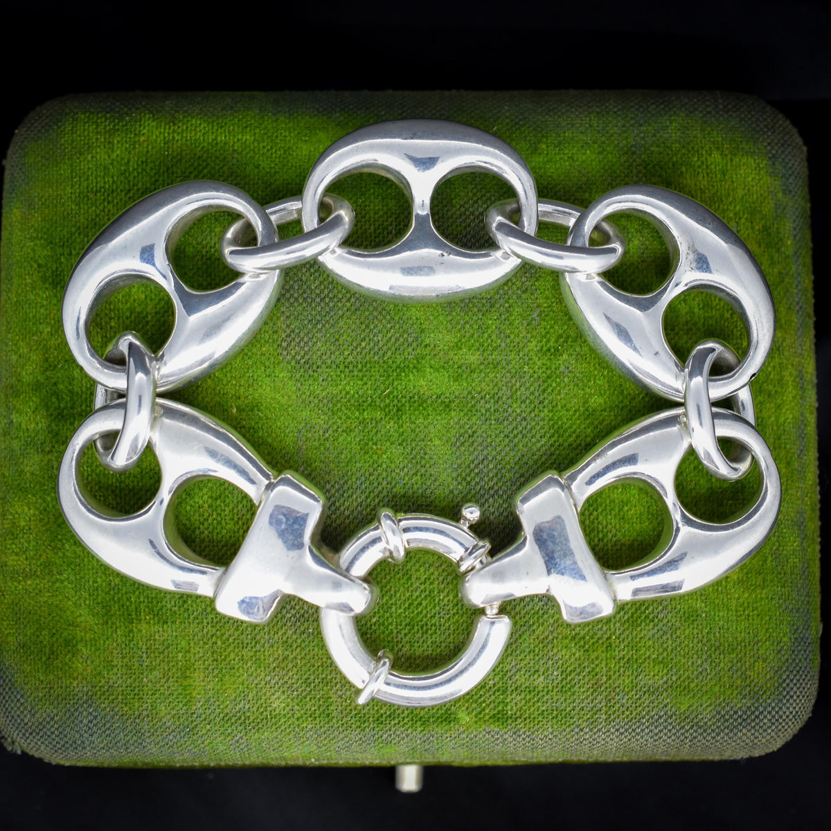 Vintage Sterling Silver XL Large Puffy Mariner Link Chain Bracelet | 7.75"
