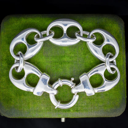 Vintage Sterling Silver XL Large Puffy Mariner Link Chain Bracelet | 7.75"