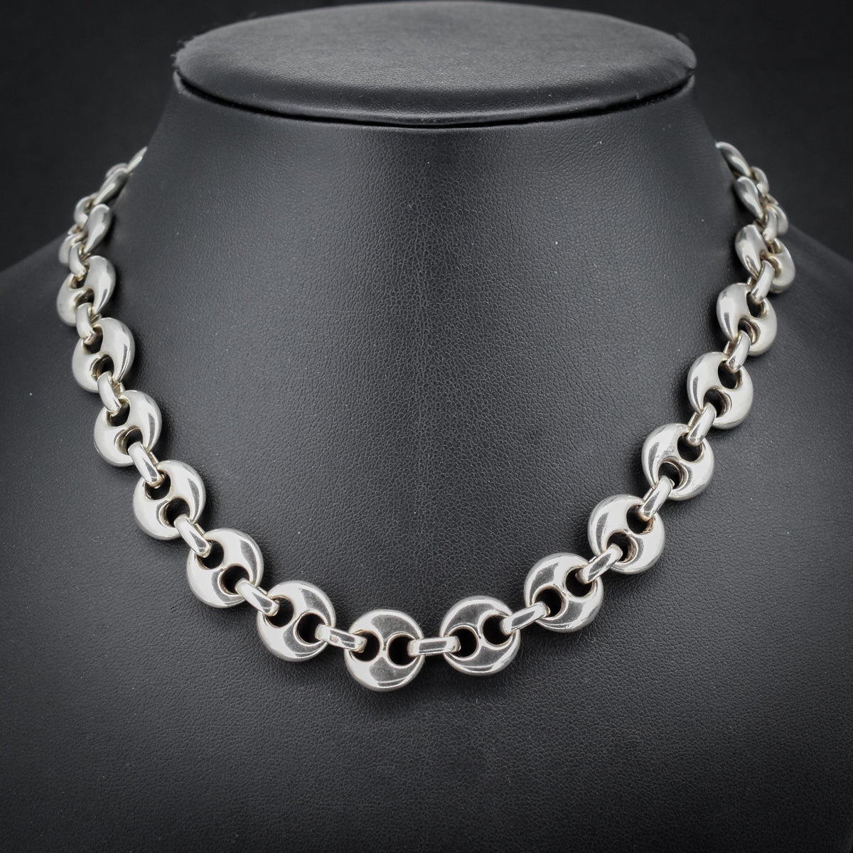 Vintage 75g Solid Sterling Silver Puffy Mariner Link Chain Necklace 15.5"