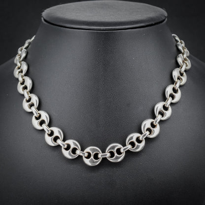 Vintage 75g Solid Sterling Silver Puffy Mariner Link Chain Necklace 15.5"