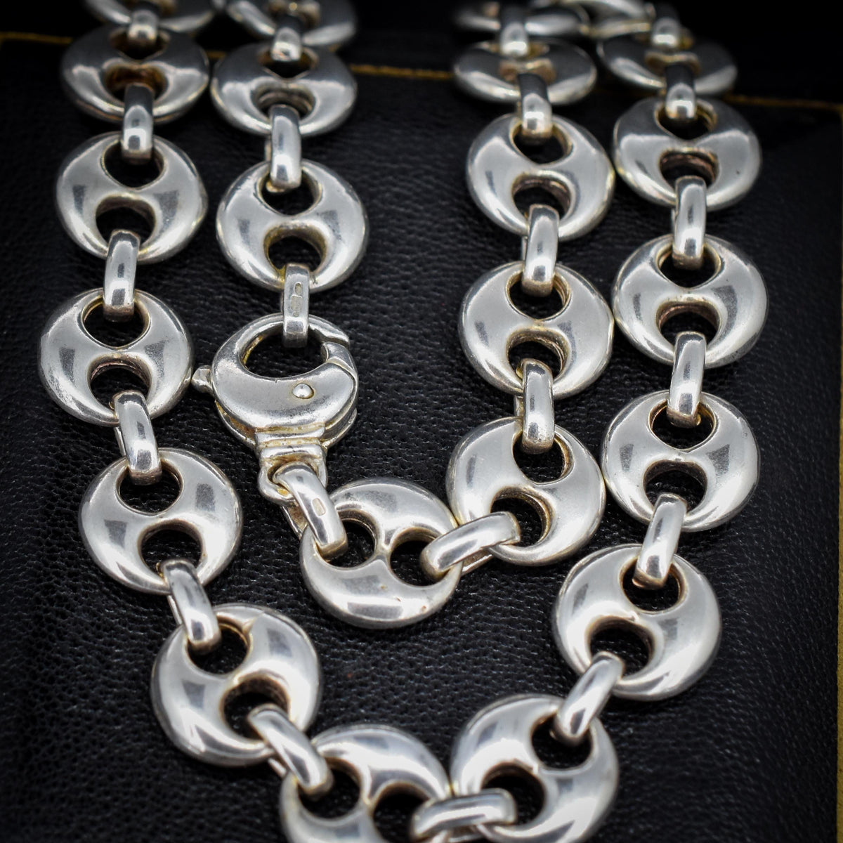 Vintage 75g Solid Sterling Silver Puffy Mariner Link Chain Necklace 15.5"