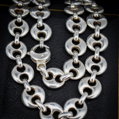 Vintage 75g Solid Sterling Silver Puffy Mariner Link Chain Necklace 15.5"