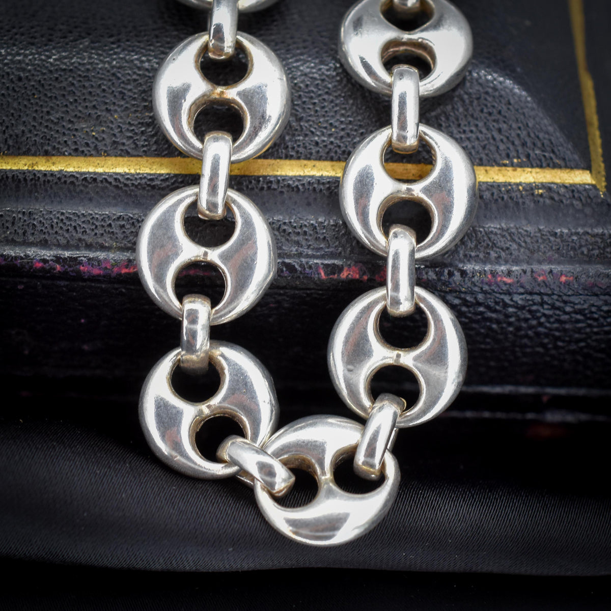 Vintage 75g Solid Sterling Silver Puffy Mariner Link Chain Necklace 15.5"
