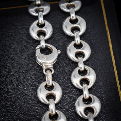 Vintage 75g Solid Sterling Silver Puffy Mariner Link Chain Necklace 15.5"
