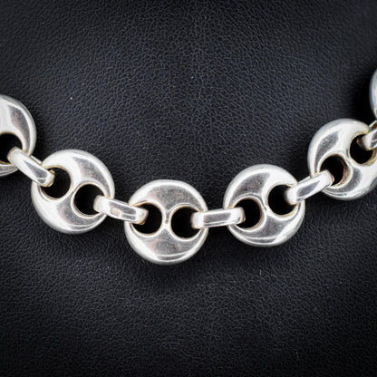 Vintage 75g Solid Sterling Silver Puffy Mariner Link Chain Necklace 15.5"