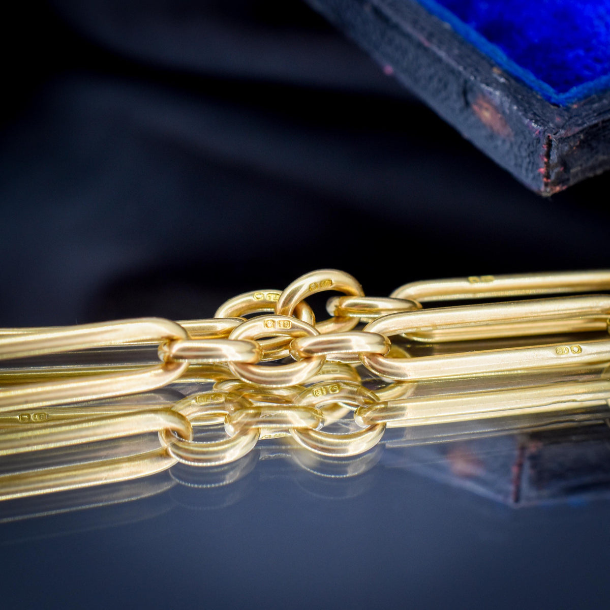 Antique '1915' 18ct Yellow Gold Trombone Double Albert Watch Chain with Dog Clips and T-bar | 15.75"