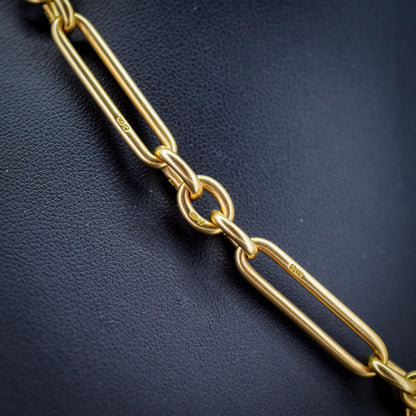 Antique '1915' 18ct Yellow Gold Trombone Double Albert Watch Chain with Dog Clips and T-bar | 15.75"
