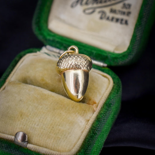 Vintage 9ct Gold Acorn Charm Pendant | Dated 1973