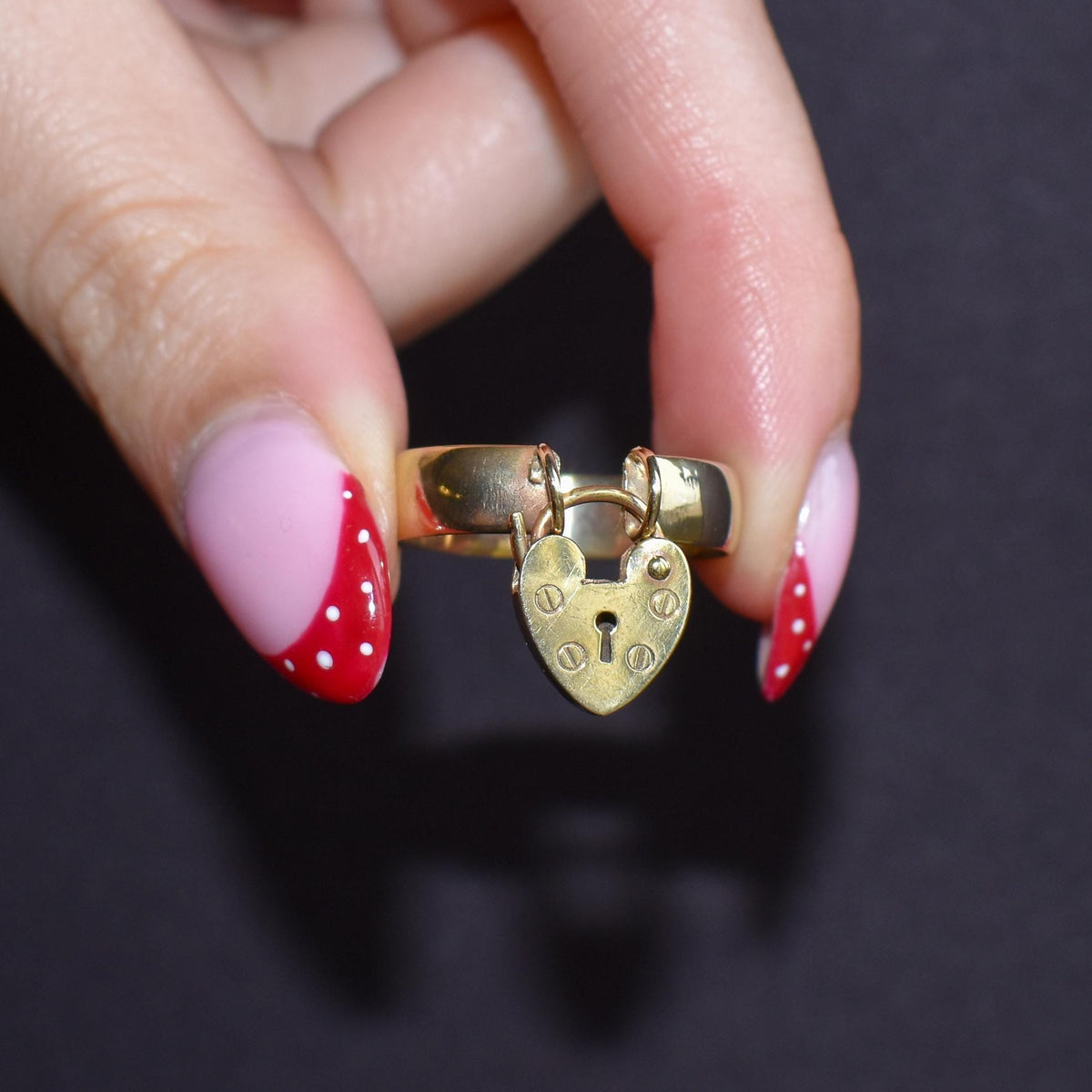 Antique Victorian Heart Padlock Drop 9ct Yellow Gold Band Ring | Chester 1897