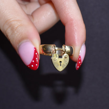 Antique Victorian Heart Padlock Drop 9ct Yellow Gold Band Ring | Chester 1897