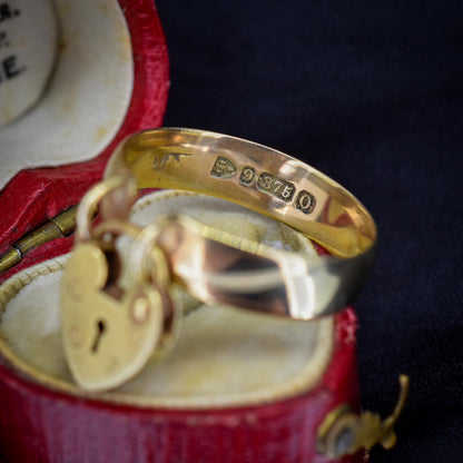 Antique Victorian Heart Padlock Drop 9ct Yellow Gold Band Ring | Chester 1897