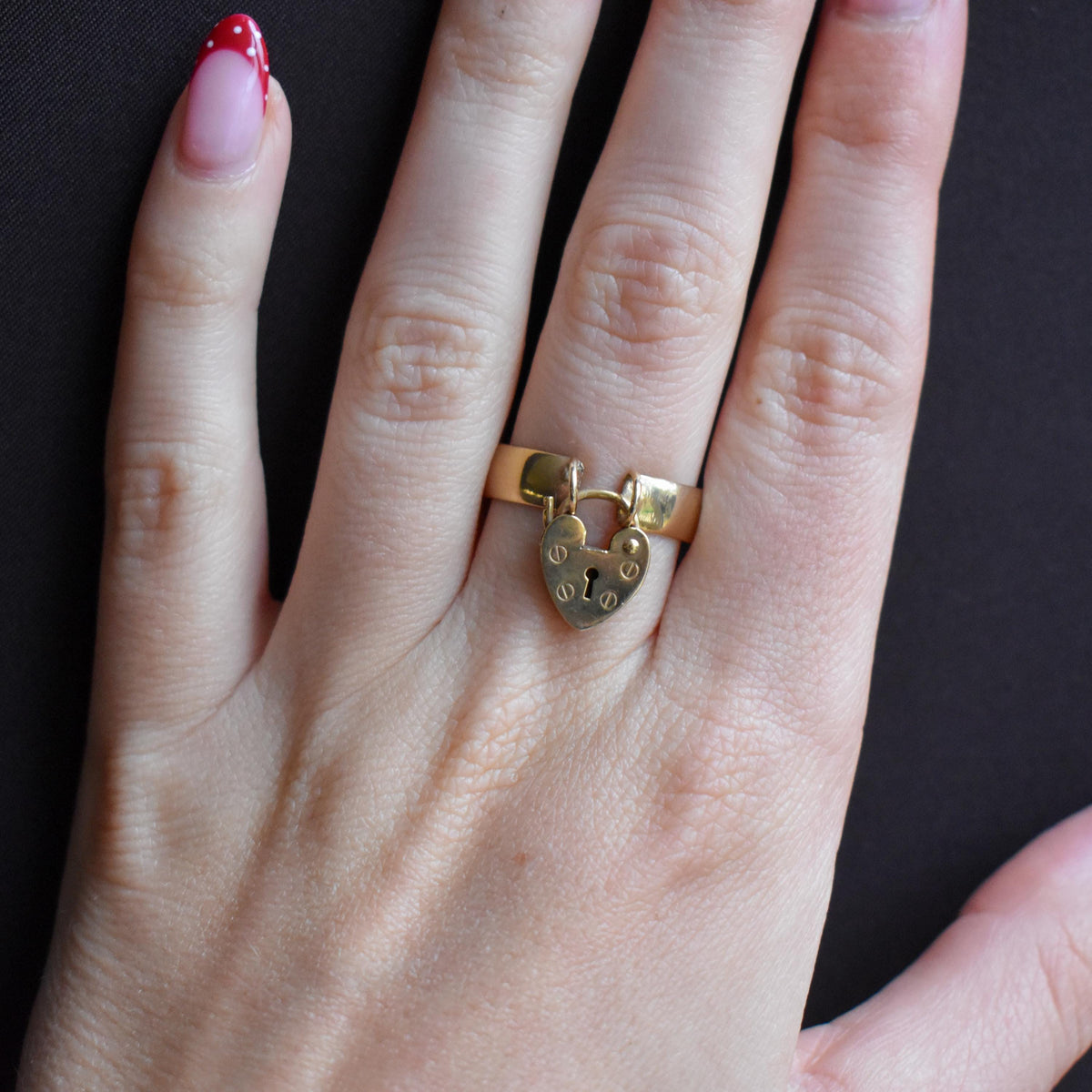 Antique Victorian Heart Padlock Drop 9ct Yellow Gold Band Ring | Chester 1897