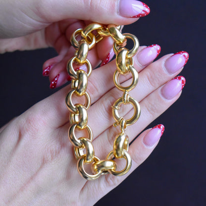 Vintage Gold on Sterling Silver Statement Rolo Link Chain Bracelet | 8.2"