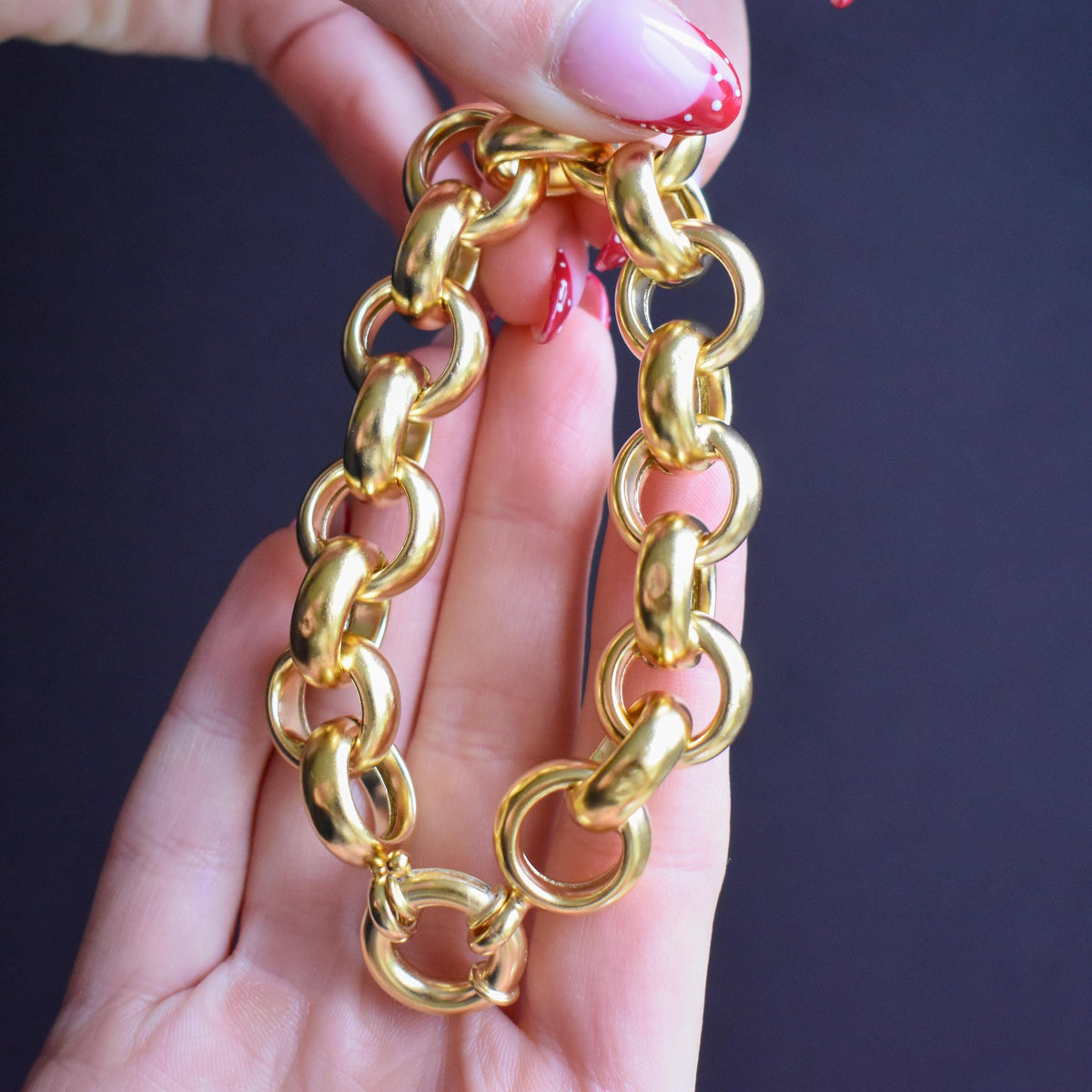 Vintage Gold on Sterling Silver Statement Rolo Link Chain Bracelet | 8.2"