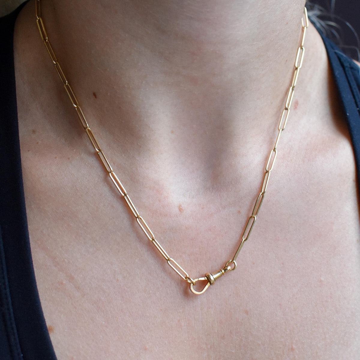 Antique 9ct Yellow Gold Paperlink Chain with Dog Clip | 17" Length