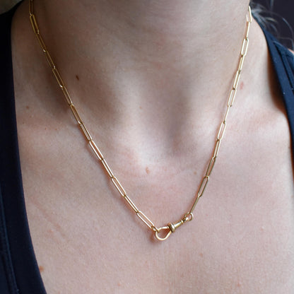 Antique 9ct Yellow Gold Paperlink Chain with Dog Clip | 17" Length