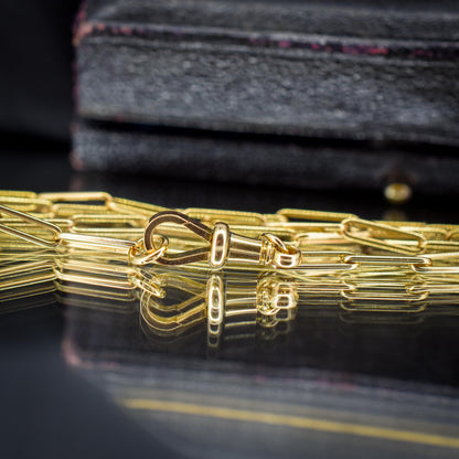 Antique 9ct Yellow Gold Paperlink Chain with Dog Clip | 17" Length