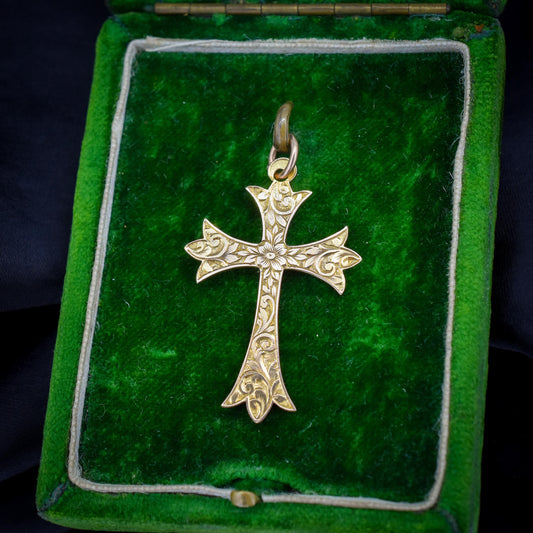 Antique Edwardian 9ct Gold Engraved Cross Pendant | Chester 1904