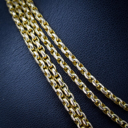 Antique 10ct Gold Faceted Oval Link Long Guard Chain Necklace | 59" Length with Dog Clip